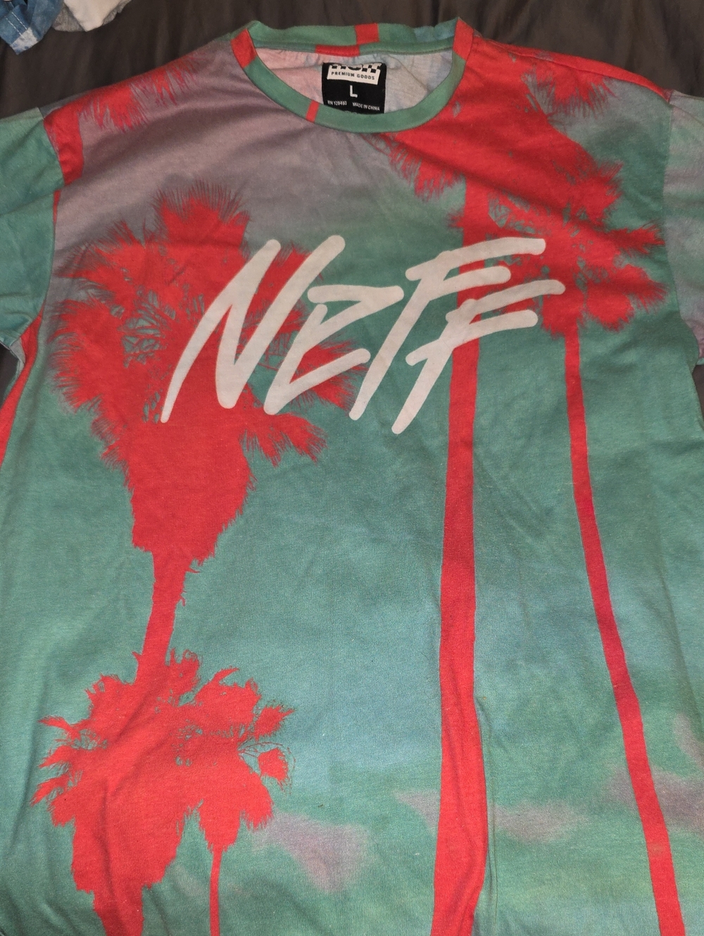 Neff Teal and Coral Palm Graphic Mens Tee